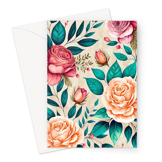 Romantic Captivating Roses and Leaves Greeting Card