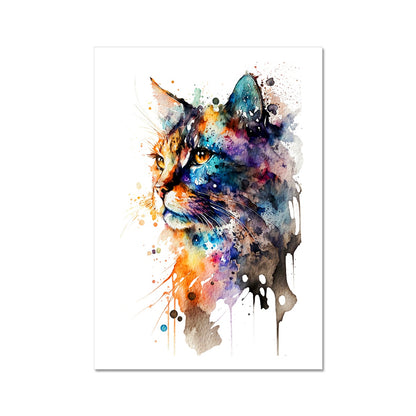 Watercolour Abstract Whimsical Cat Painting Fine Art Print