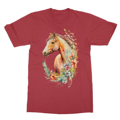 Watercolour Glamourous Horse With Flowers Painting Softstyle T-Shirt