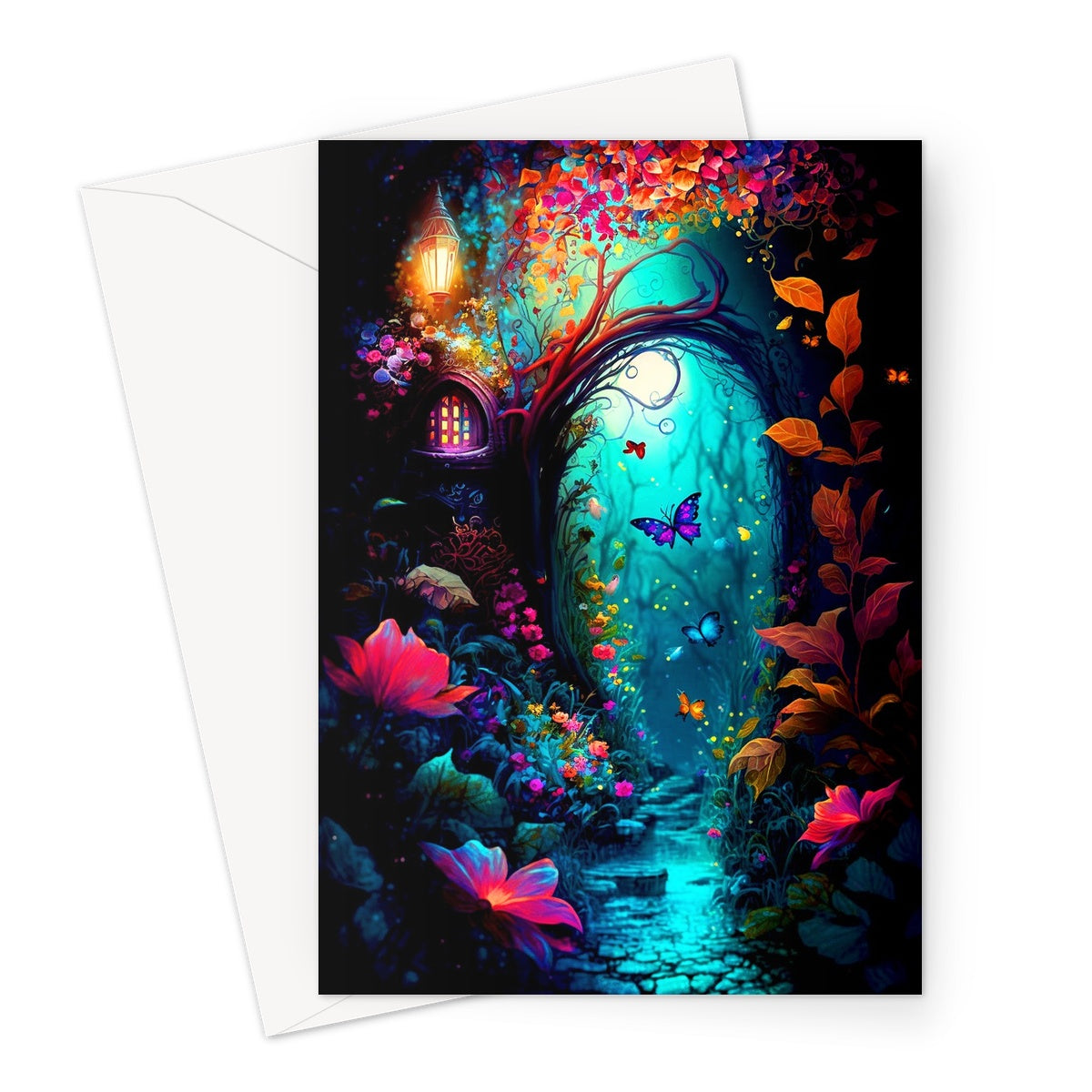 Summer Night Enchanting Garden Painting Greeting Card