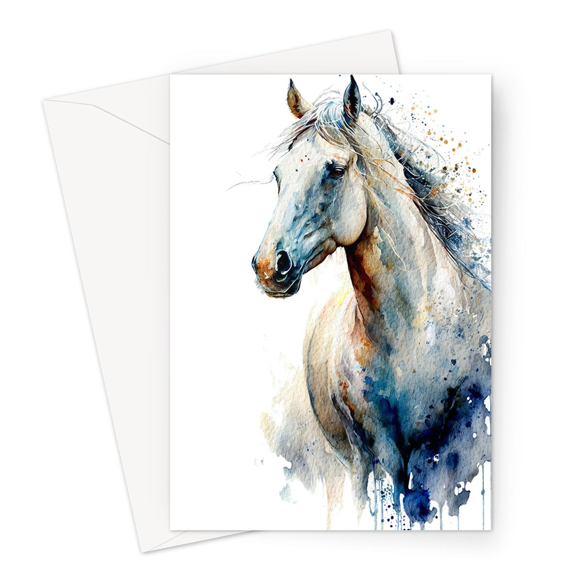 Watercolour Gorgeous White Horse Painting Greeting Card