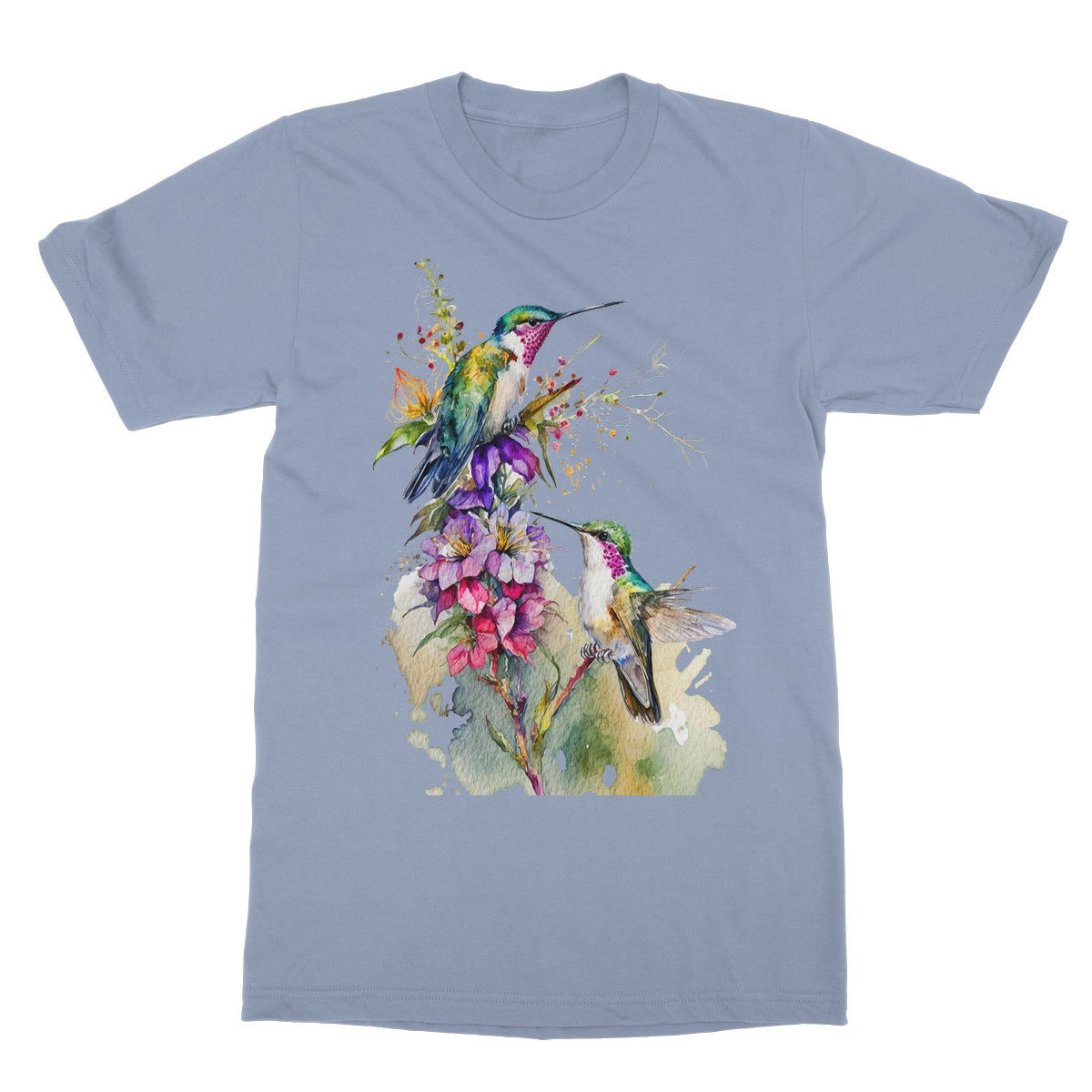 Watercolour Lovely Hummingbirds and Flowers Painting Softstyle T-Shirt