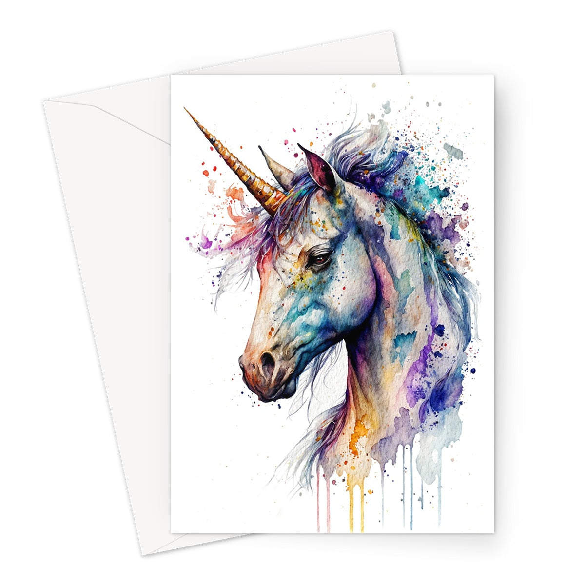 Watercolour Mystical Unicorn Painting Greeting Card