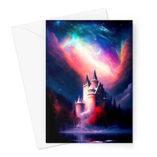 Iridescent Aurora Borealis and Castle Greeting Card