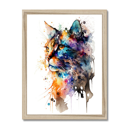 Watercolour Abstract Whimsical Cat Painting Framed Print