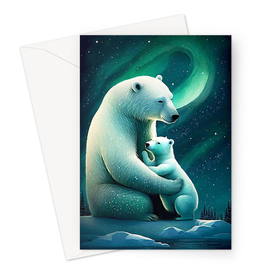 Lovely Mother Polar Bear and Cub Illustration Greeting Card