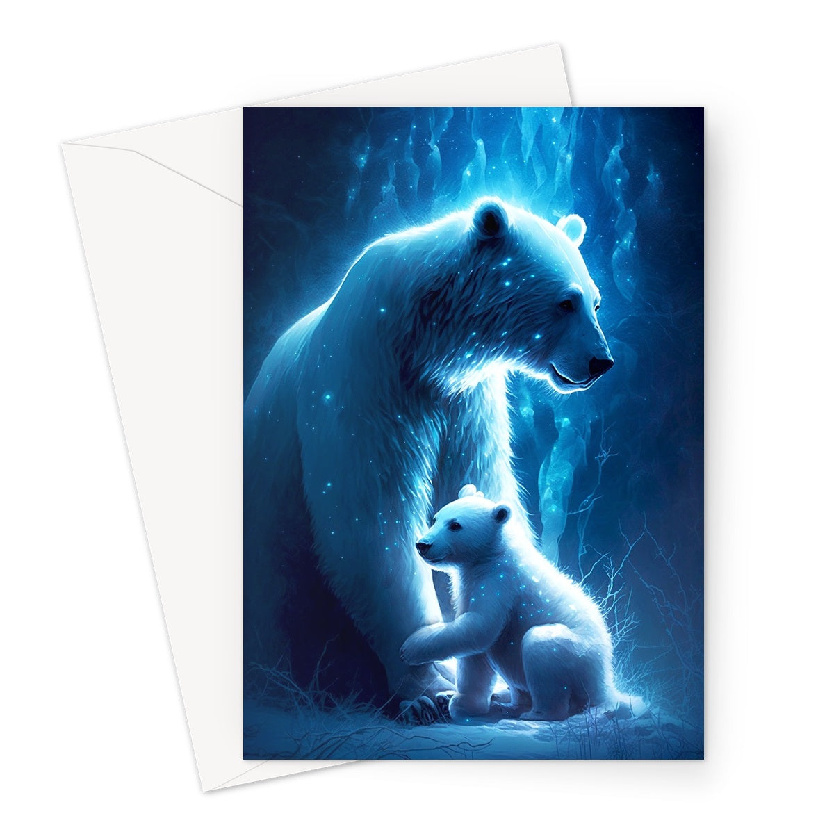 Charming Mother Polar Bear and Cub Illustration Greeting Card