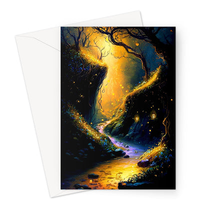 A Magical Fairy Glen with Fireflies Greeting Card