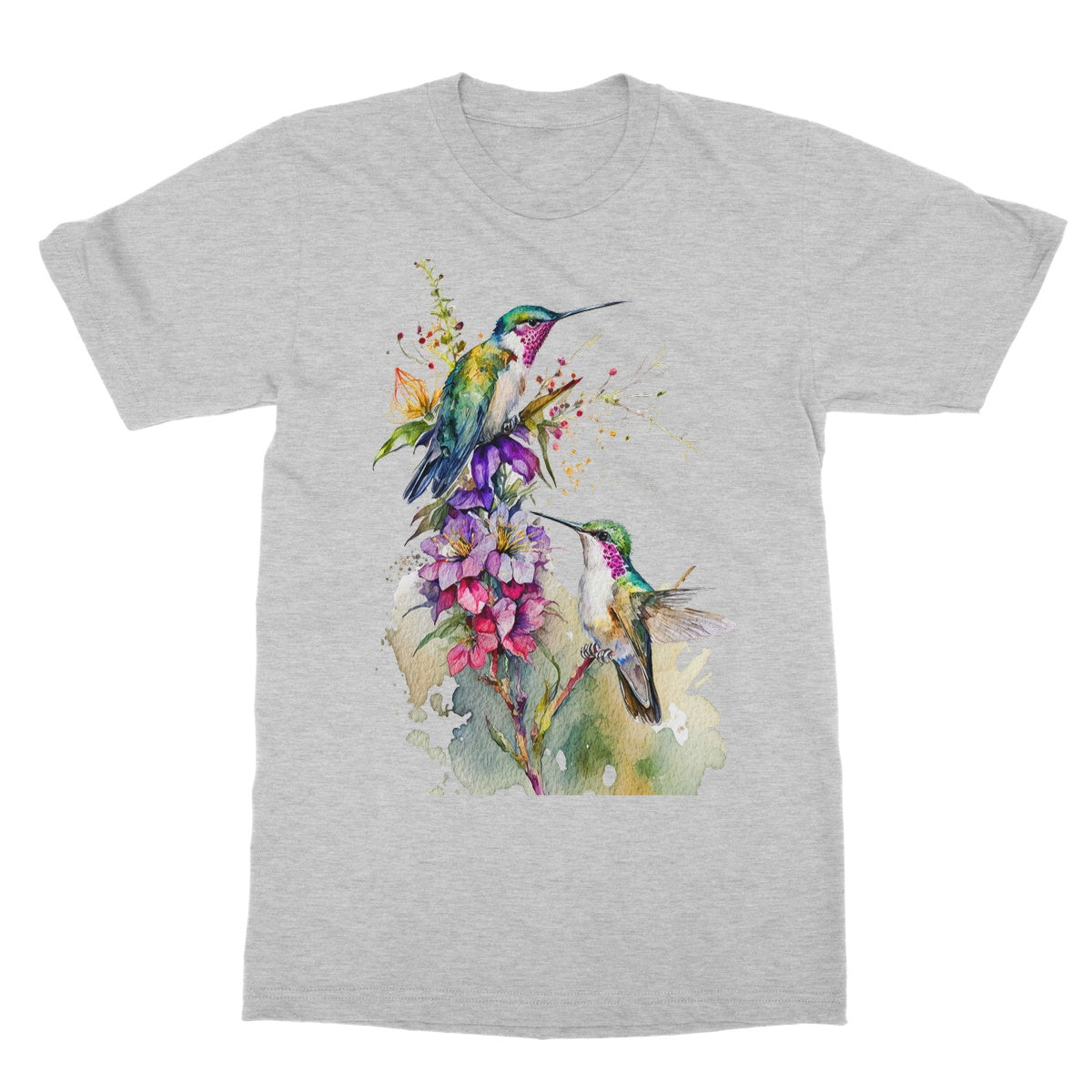 Watercolour Lovely Hummingbirds and Flowers Painting Softstyle T-Shirt