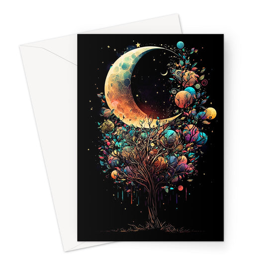 Whimsical Crescent Moon Dreamy Tree and Nature Illustration Greeting Card