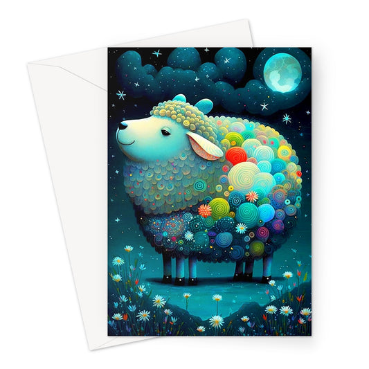 Whimsical Colourful Sheep Painting Greeting Card