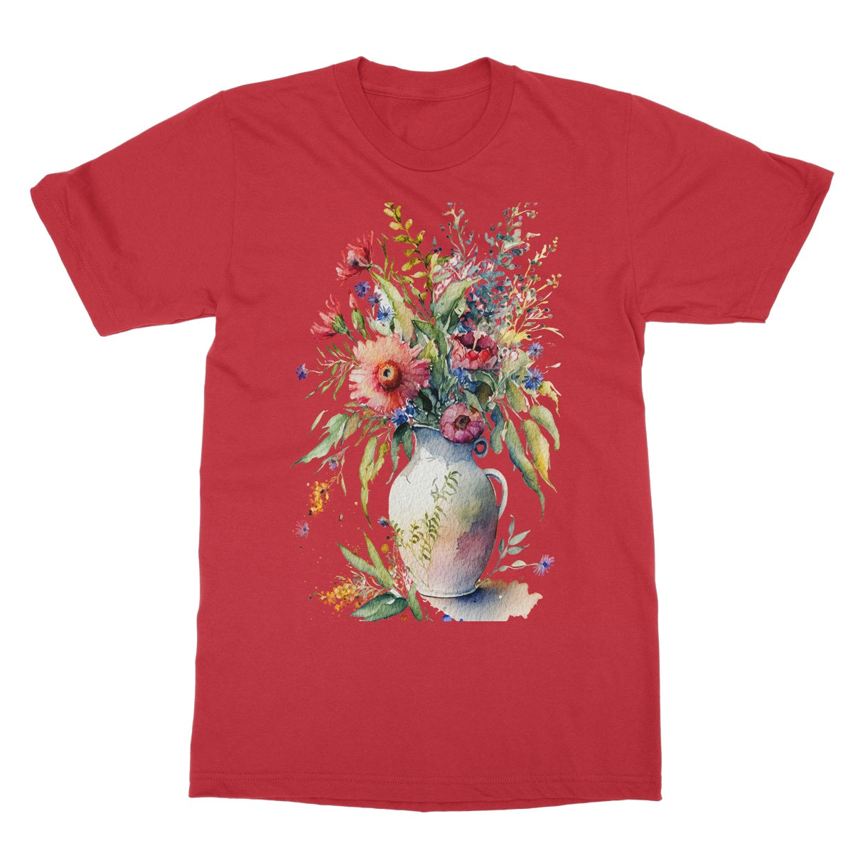 Watercolour Whimsical Flowers in Vase Painting Softstyle T-Shirt