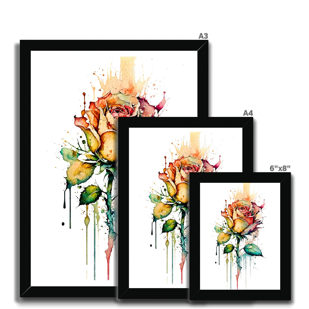 Watercolour Abstract Romantic Rose Painting Framed Print