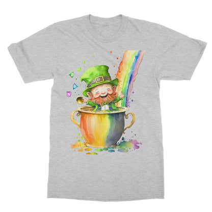 Cute Adorable Watercolor Leprechaun Pot of Gold Rainbow  Softstyle T-Shirt