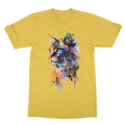 Watercolour Abstract Whimsical Cat Painting Softstyle T-Shirt