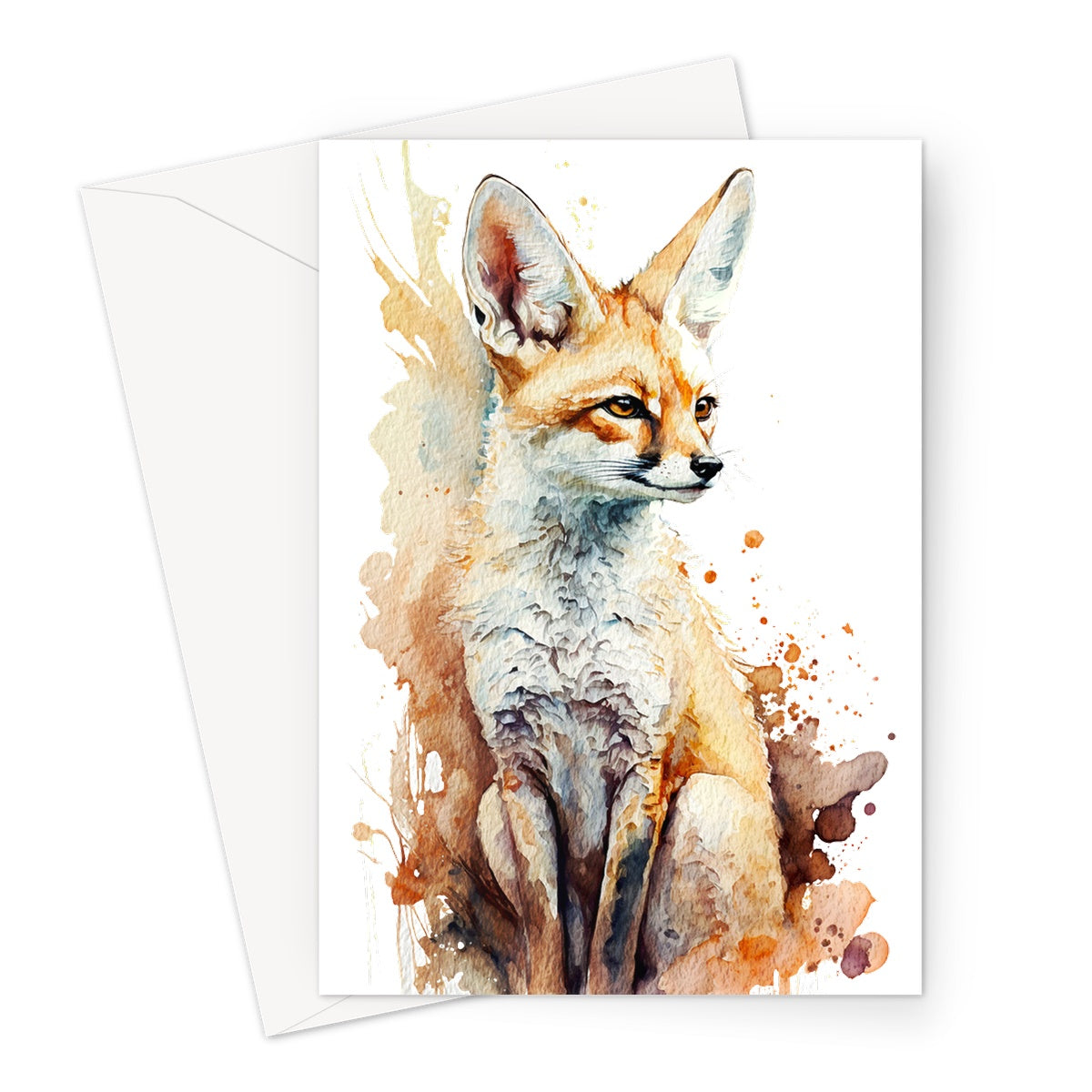 Watercolour Pointed Ears Fennec Fox Painting Greeting Card