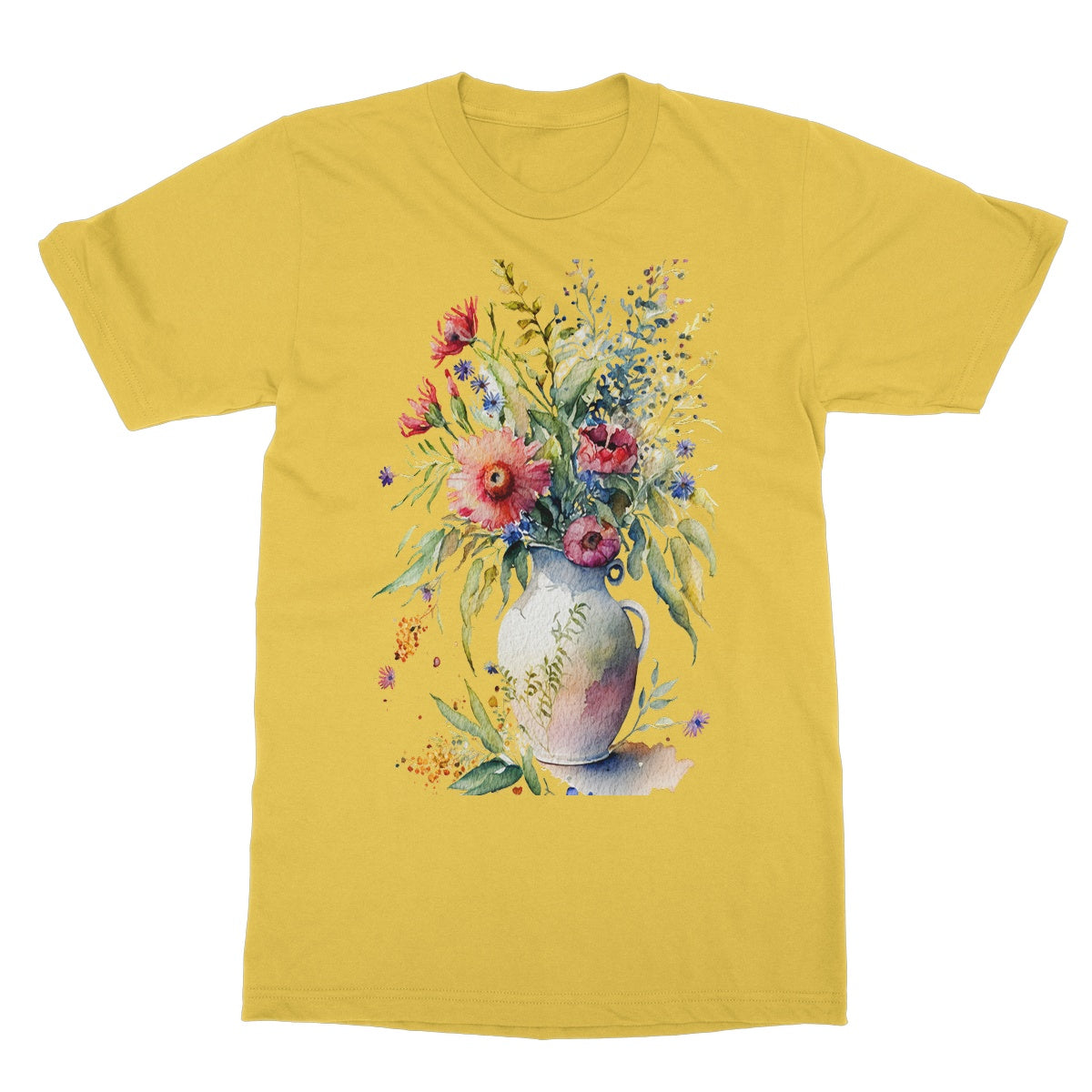 Watercolour Whimsical Flowers in Vase Painting Softstyle T-Shirt