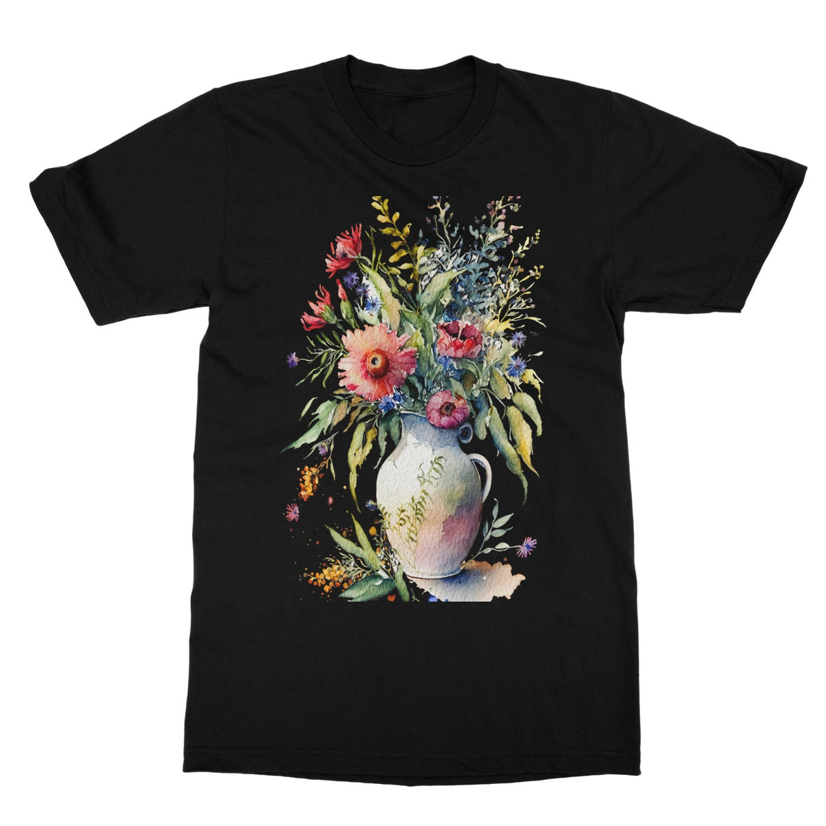 Watercolour Whimsical Flowers in Vase Painting Softstyle T-Shirt