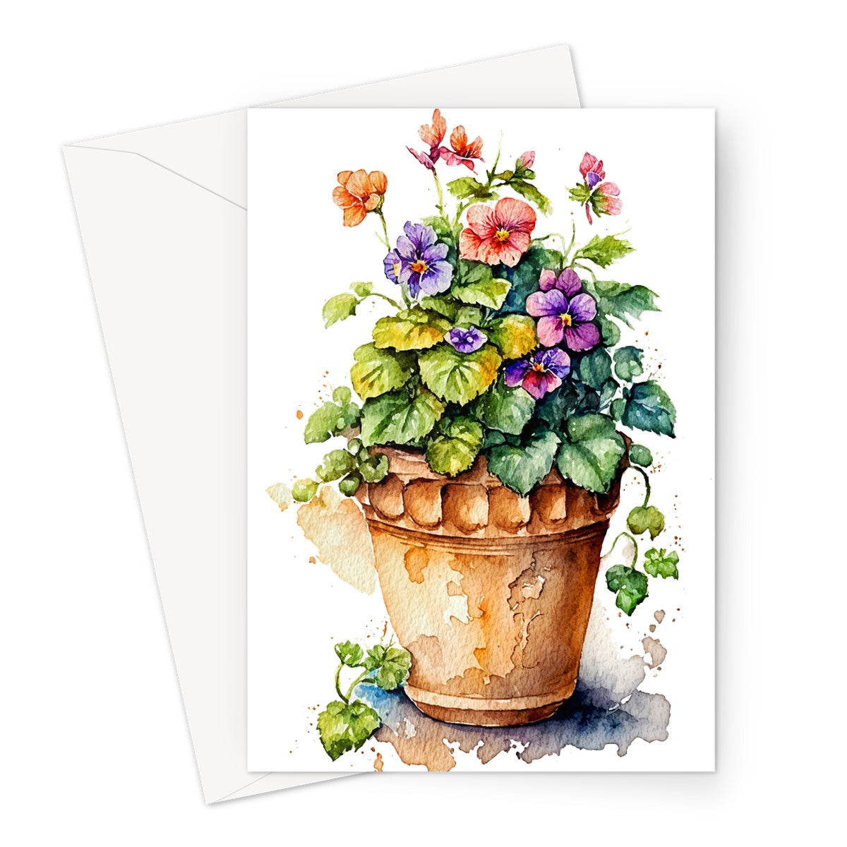 Watercolour Flower Pot Painting Greeting Card