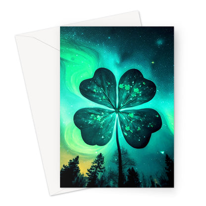 Glowing Green Whimsical Magical Shamrock Greeting Card