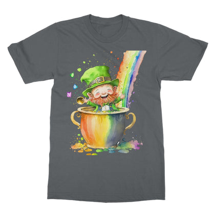 Cute Adorable Watercolor Leprechaun Pot of Gold Rainbow  Softstyle T-Shirt