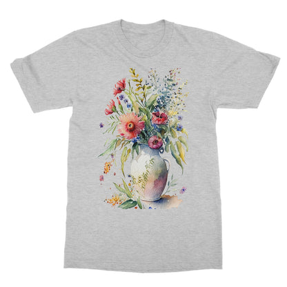 Watercolour Whimsical Flowers in Vase Painting Softstyle T-Shirt