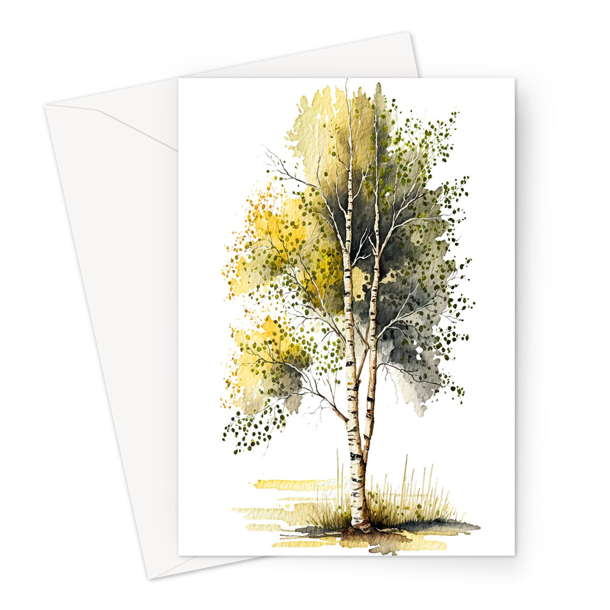 Watercolour Yellow Birch Tree Painting Greeting Card