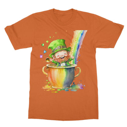 Cute Adorable Watercolor Leprechaun Pot of Gold Rainbow  Softstyle T-Shirt