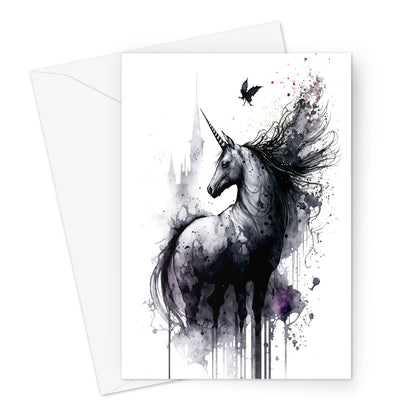 Gothic Unicorn Messy Ink and Wash Greeting Card