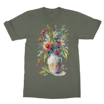 Watercolour Whimsical Flowers in Vase Painting Softstyle T-Shirt