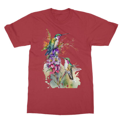 Watercolour Lovely Hummingbirds and Flowers Painting Softstyle T-Shirt