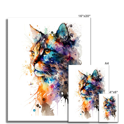 Watercolour Abstract Whimsical Cat Painting Fine Art Print