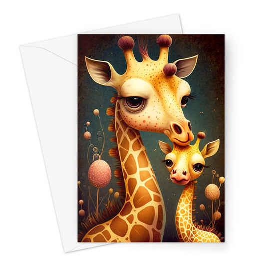 Cute Lovely Mother and Baby Giraffe Illustration Greeting Card