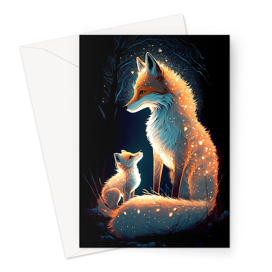 Cute Mother Fox and Cub Illustration Greeting Card