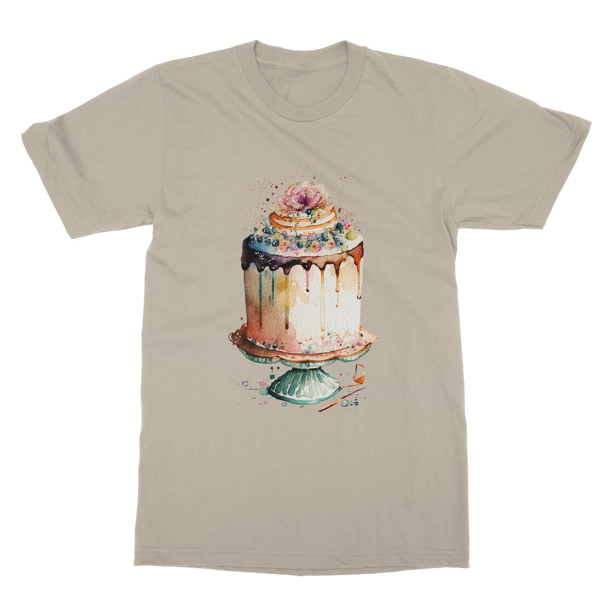 Watercolour Birthday Cake Painting Softstyle T-Shirt