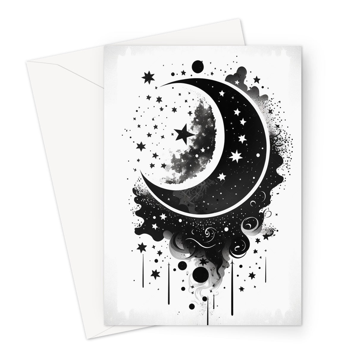 Black Vector Moon and Stars Greeting Card