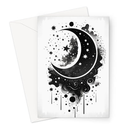 Black Vector Moon and Stars Greeting Card