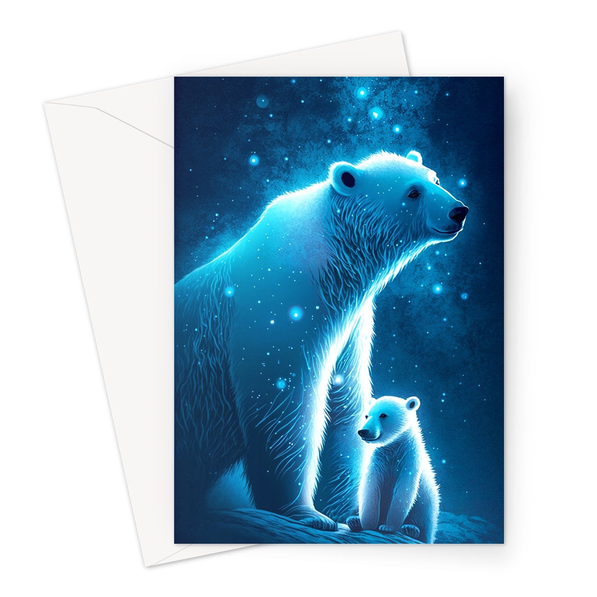 Ethereal Mother Polar Bear and Cub Illustration Greeting Card