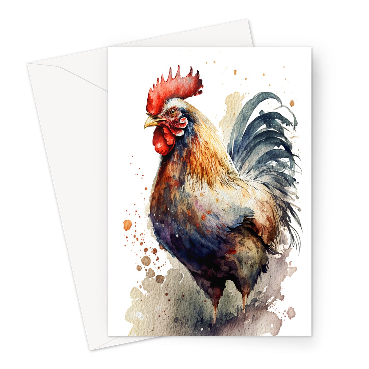 Watercolour Majestic Rooster Painting Greeting Card