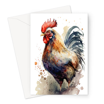 Watercolour Majestic Rooster Painting Greeting Card