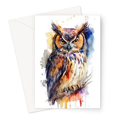 Watercolour Majestic Owl Painting Greeting Card