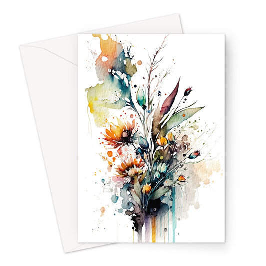 Watercolour Beautiful Abstract Flowers Painting Greeting Card