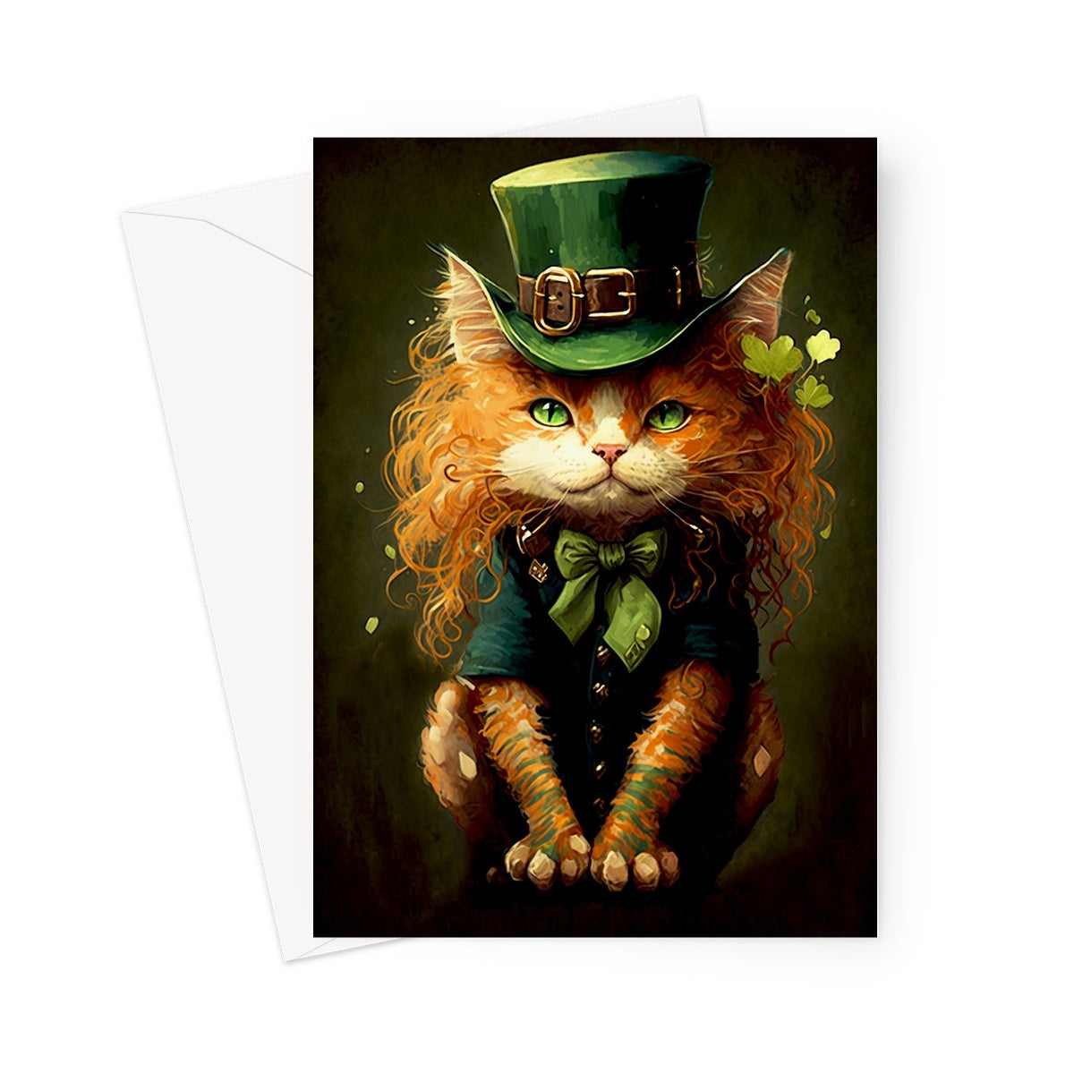 Leprechaun Irish Cat Illustration Greeting Card