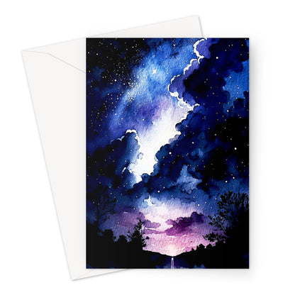 Watercolour Whimsical Enchanting Night Sky Painting Greeting Card