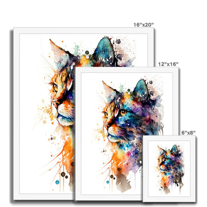 Watercolour Abstract Whimsical Cat Painting Framed Print