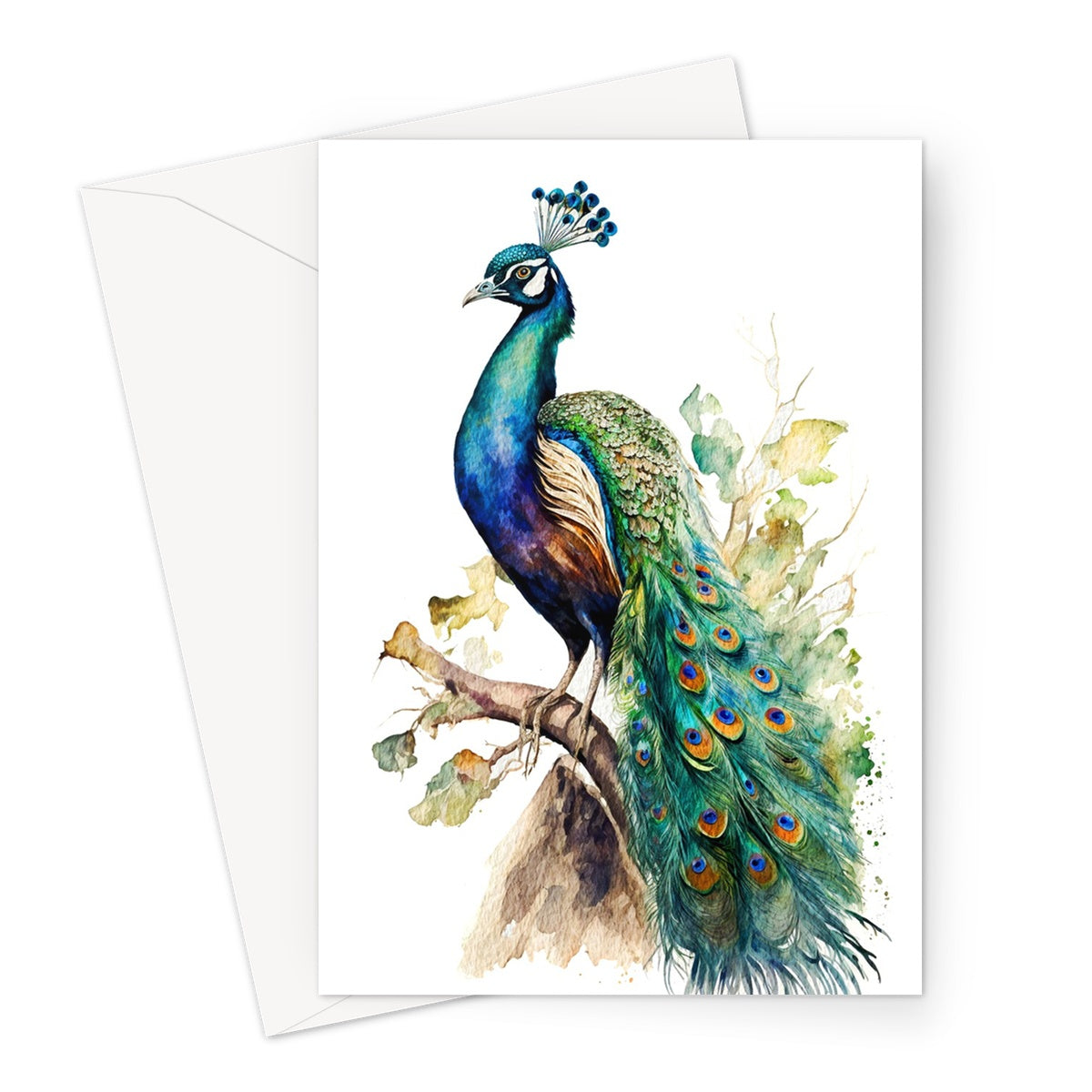 Watercolour Gorgeous Peacock Painting Greeting Card