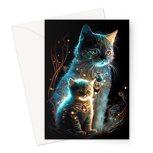 Lovely Mother Cat and Kitten Illustration Greeting Card