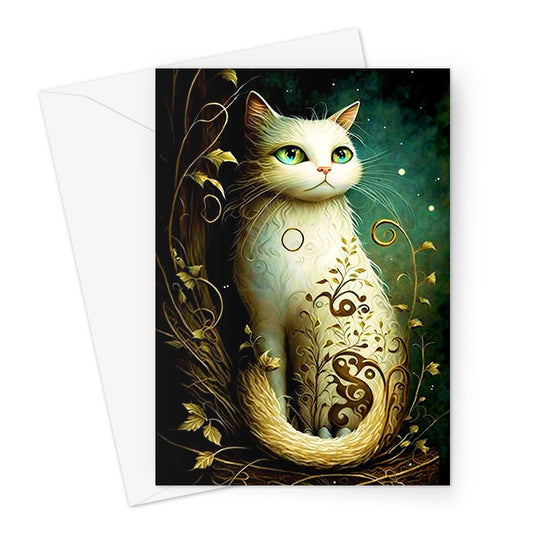 Whimsical White Cat Painting Greeting Card