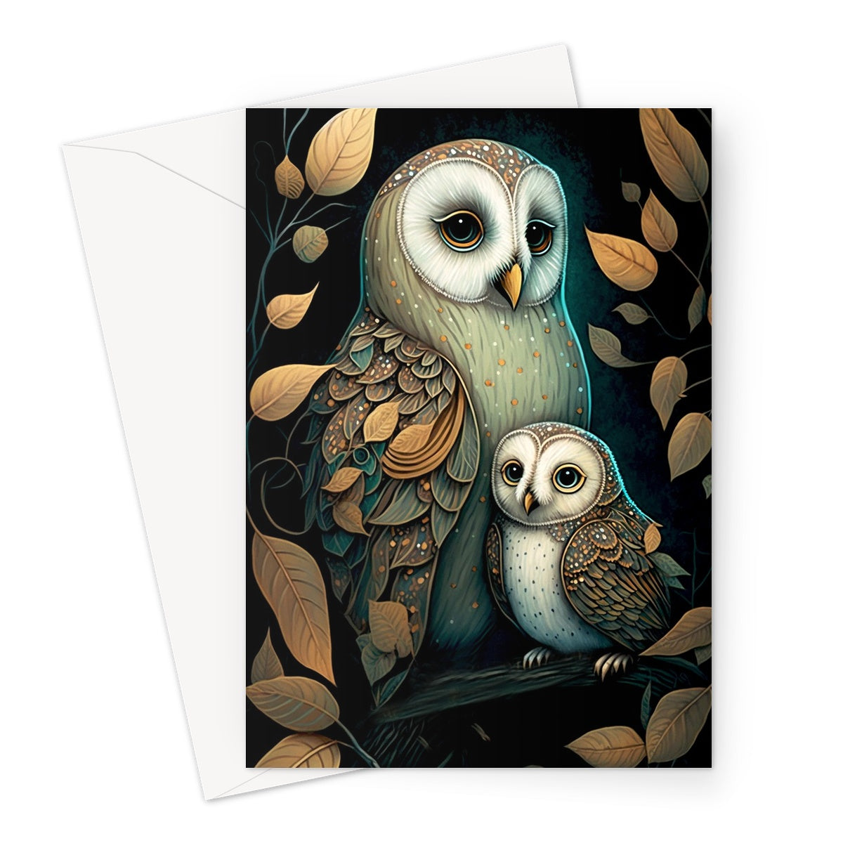 Sweet Mother and Baby Owl Illustration Greeting Card