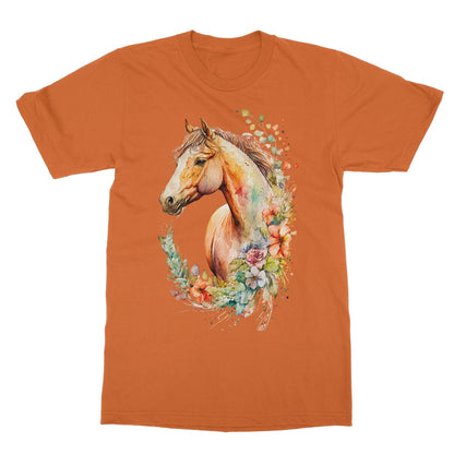 Watercolour Glamourous Horse With Flowers Painting Softstyle T-Shirt